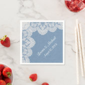 Serviette En Papier Mariage bleu Denim et dentelle (En situation)