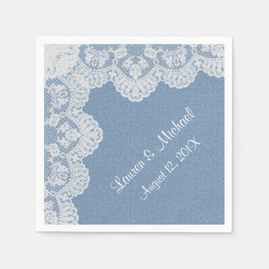 Serviette En Papier Mariage bleu Denim et dentelle (Devant)