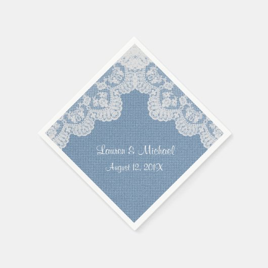 Serviette En Papier Mariage bleu Denim et dentelle (Coin)