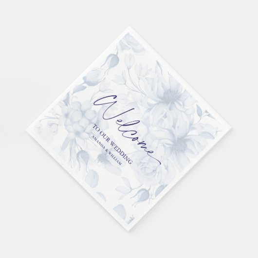 Serviette En Papier Mariage bleu Dusty Napkin - Bienvenue (Coin)