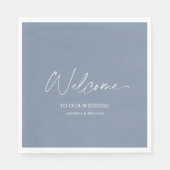 Serviette En Papier Mariage bleu Dusty Napkin - Bienvenue (Devant)