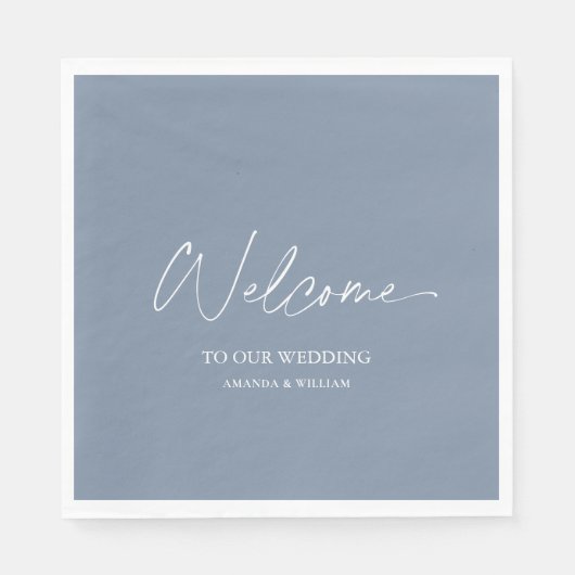 Serviette En Papier Mariage bleu Dusty Napkin - Bienvenue (Devant)