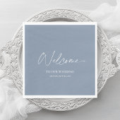Serviette En Papier Mariage bleu Dusty Napkin - Bienvenue