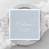Serviette En Papier Mariage bleu Dusty Napkin - Bienvenue