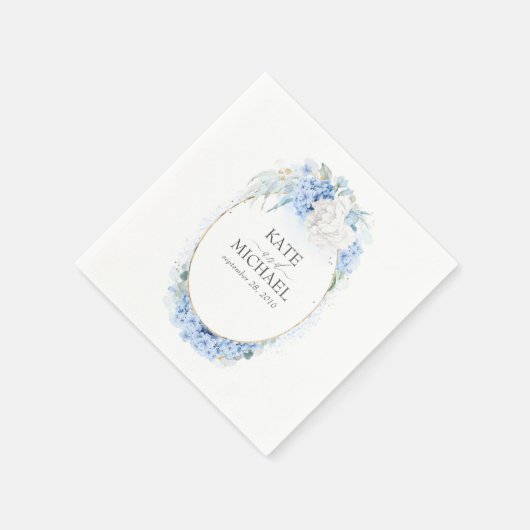 Serviette En Papier Mariage bleu et blanc Dusty (Coin)
