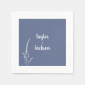 Serviette En Papier Mariage bleu et blanc minimaliste (Devant)