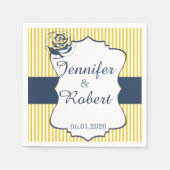Serviette En Papier Mariage bleu et jaune moderne Napkin (Devant)
