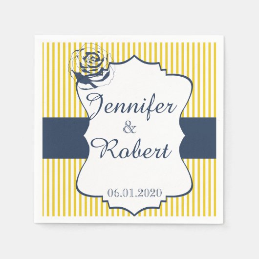 Serviette En Papier Mariage bleu et jaune moderne Napkin (Devant)