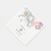 Serviette En Papier Mariage bleu et rose poussiéreux (Coin)