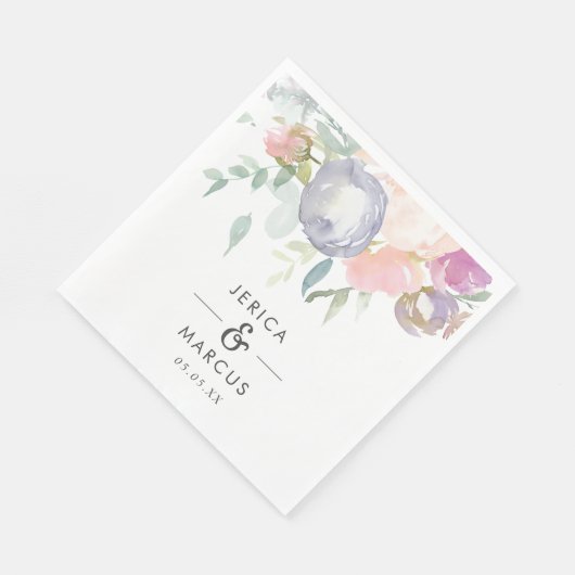 Serviette En Papier Mariage bleu et rose poussiéreux (Coin)