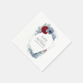 Serviette En Papier Mariage bleu et rouge bordeaux (Coin)