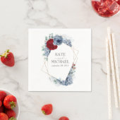 Serviette En Papier Mariage bleu et rouge bordeaux (En situation)