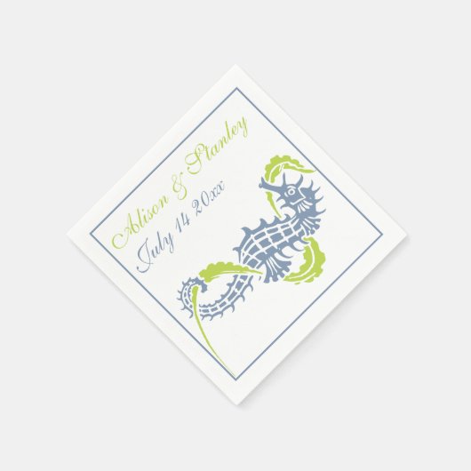 Serviette En Papier Mariage bleu et vert poussiéreux pour hippocampe e (Coin)