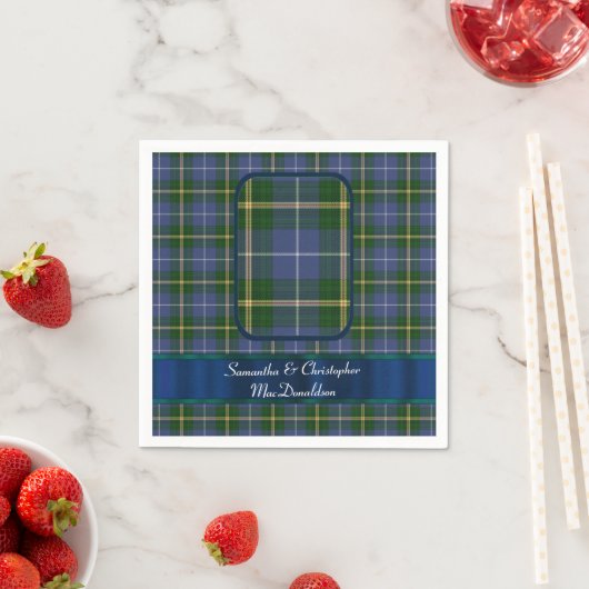 Serviette En Papier Mariage bleu et vert tartan plaid (En situation)