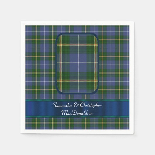 Serviette En Papier Mariage bleu et vert tartan plaid (Devant)