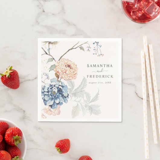 Serviette En Papier Mariage bleu floral brun (En situation)