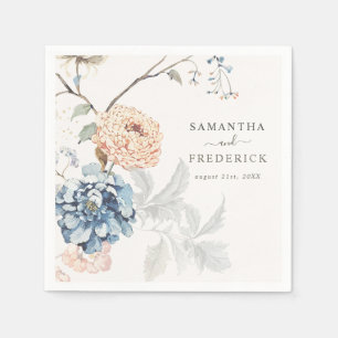 Serviette En Papier Mariage bleu floral brun