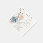 Serviette En Papier Mariage bleu floral brun (Coin)