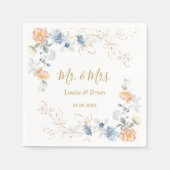 Serviette En Papier Mariage bleu floral brun (Devant)