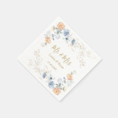 Serviette En Papier Mariage bleu floral brun (Coin)