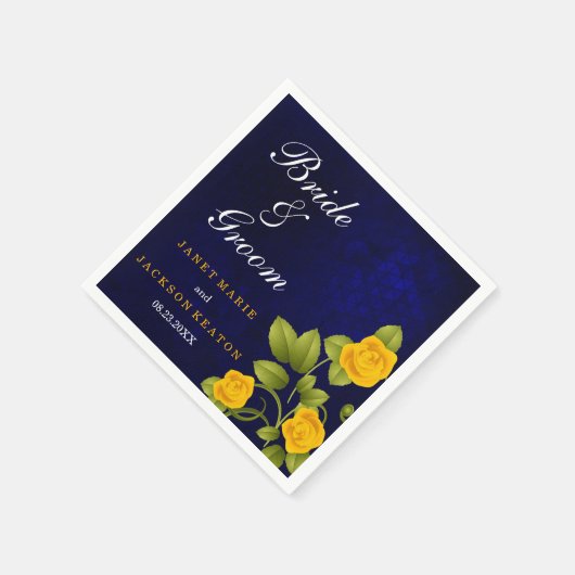 Serviette En Papier Mariage bleu foncé et marigold jaune rose (Coin)