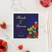 Serviette En Papier Mariage bleu foncé et rose rouge (En situation)