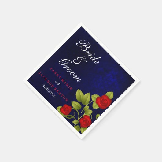 Serviette En Papier Mariage bleu foncé et rose rouge (Coin)