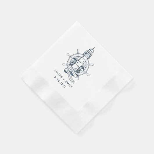 Serviette En Papier Mariage bleu foncé Nautical Seaside (Coin)