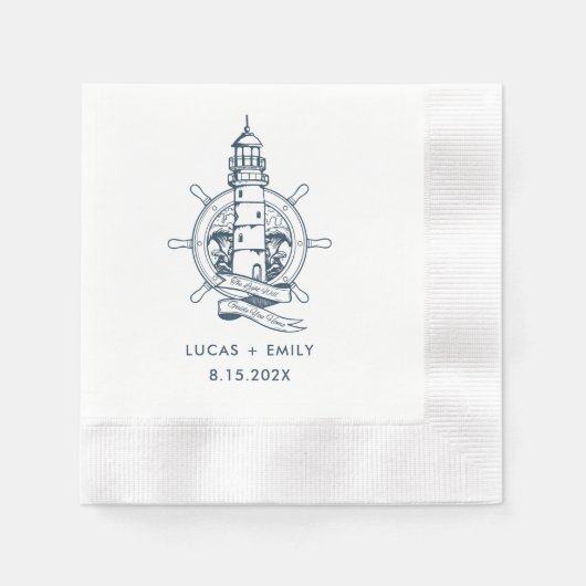 Serviette En Papier Mariage bleu foncé Nautical Seaside (Devant)