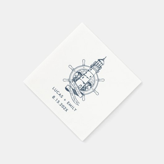 Serviette En Papier Mariage bleu foncé Nautical Seaside (Coin)