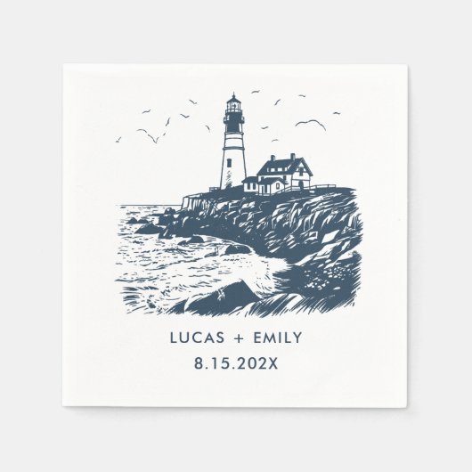 Serviette En Papier Mariage bleu foncé Nautical Seaside (Devant)