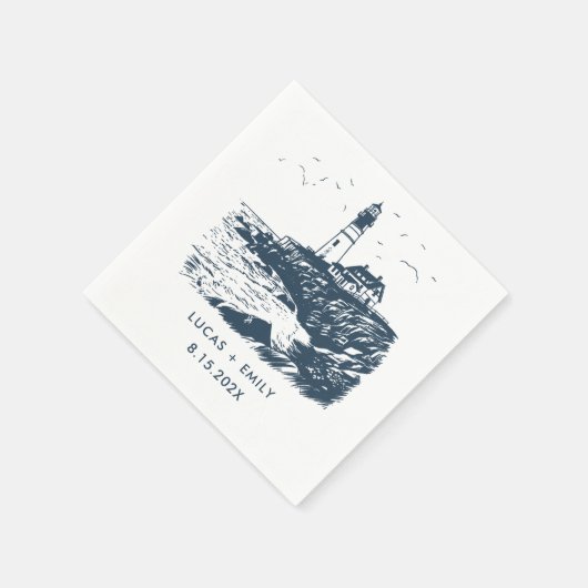 Serviette En Papier Mariage bleu foncé Nautical Seaside (Coin)