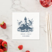 Serviette En Papier Mariage bleu foncé Nautical Seaside (En situation)