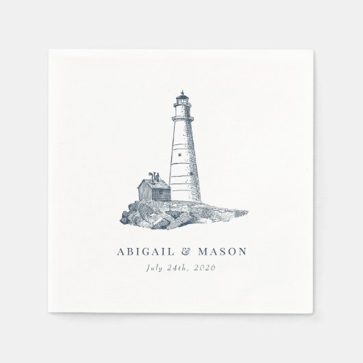 Serviette En Papier Mariage bleu foncé Nautical Seaside (Devant)
