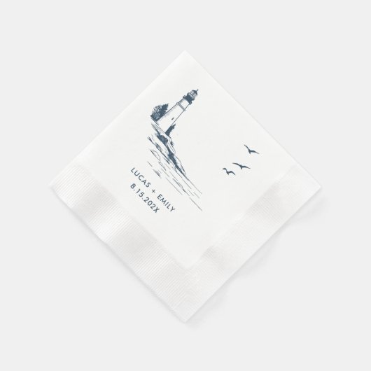 Serviette En Papier Mariage bleu foncé Nautical Seaside (Coin)