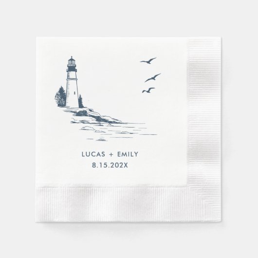 Serviette En Papier Mariage bleu foncé Nautical Seaside (Devant)