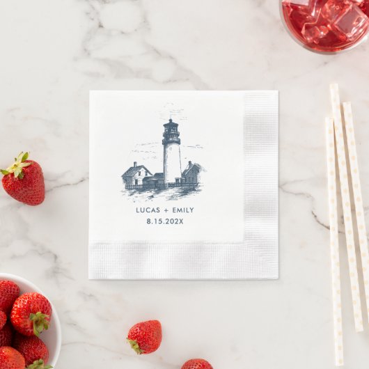 Serviette En Papier Mariage bleu foncé Nautical Seaside (En situation)