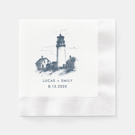 Serviette En Papier Mariage bleu foncé Nautical Seaside (Devant)