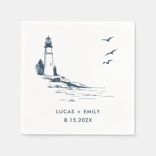 Serviette En Papier Mariage bleu foncé Nautical Seaside (Devant)