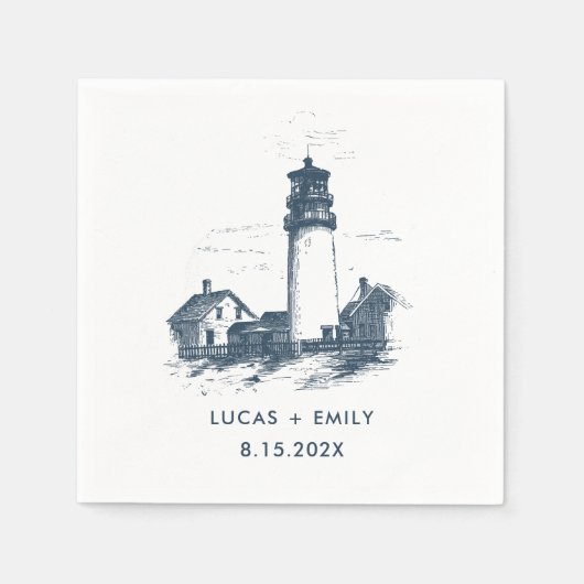 Serviette En Papier Mariage bleu foncé Nautical Seaside (Devant)