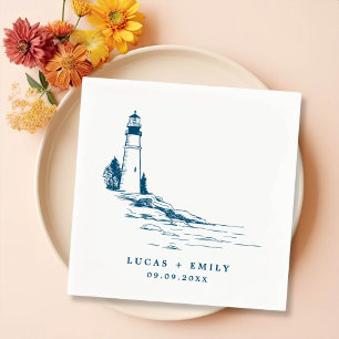 Serviette En Papier Mariage bleu foncé Nautical Seaside