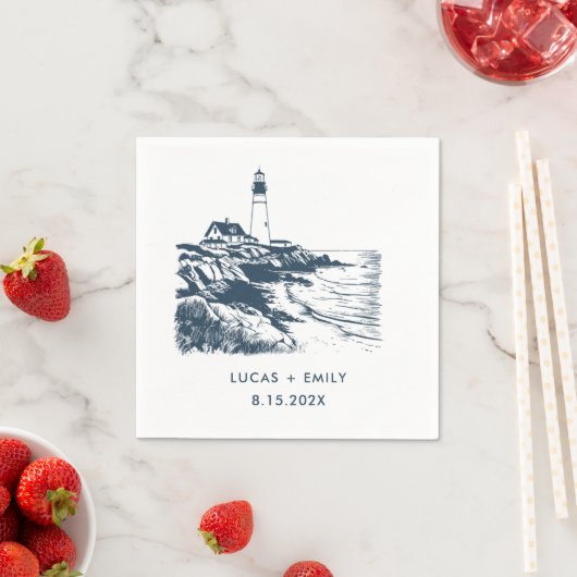 Serviette En Papier Mariage bleu foncé Nautical Seaside (En situation)