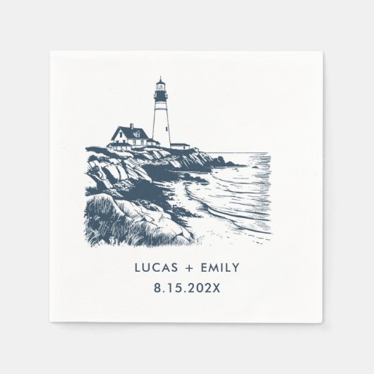 Serviette En Papier Mariage bleu foncé Nautical Seaside (Devant)