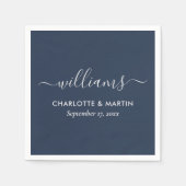 Serviette En Papier Mariage bleu marine et argent (Devant)