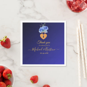 Serviette En Papier Mariage bleu marine et orange brûlé