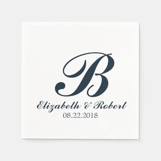 Serviette En Papier Mariage bleu marine Monogram Napkins (Devant)
