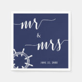 Serviette En Papier Mariage Bleu Marine Nautique Avec Roue (Devant)