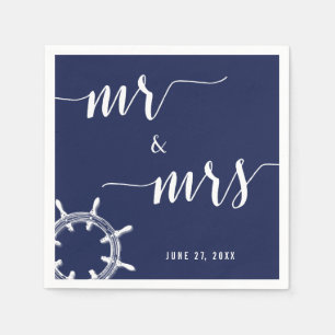Serviette En Papier Mariage Bleu Marine Nautique Avec Roue
