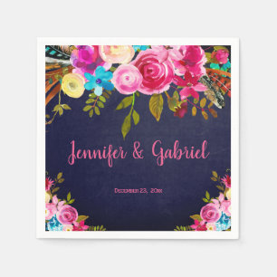Serviette En Papier Mariage bleu marine rose printemps moderne