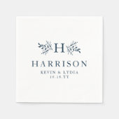 Serviette En Papier Mariage bleu marine rustique monogramme (Devant)